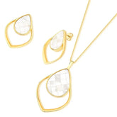 CONJUNTO MADREPEROLA FORMATO GOTA DETALHE DOURADO COLEÇÃO MOSAICO